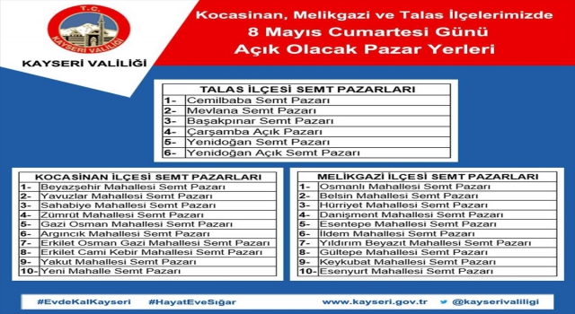 Kayseri’de kısıtlamada 26 mahallede pazar yeri açık olacak