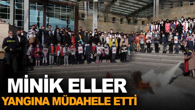 Minik itfaiyeciler tatbikat yaptı