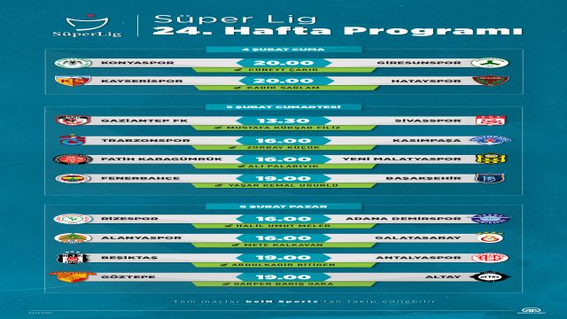 Süper Lig 24. Hafta Programı
